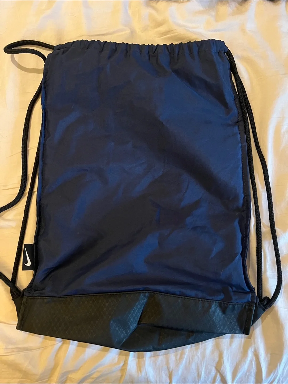 Nike Blue and Black Drawstring Gym Sack with White Swoosh
